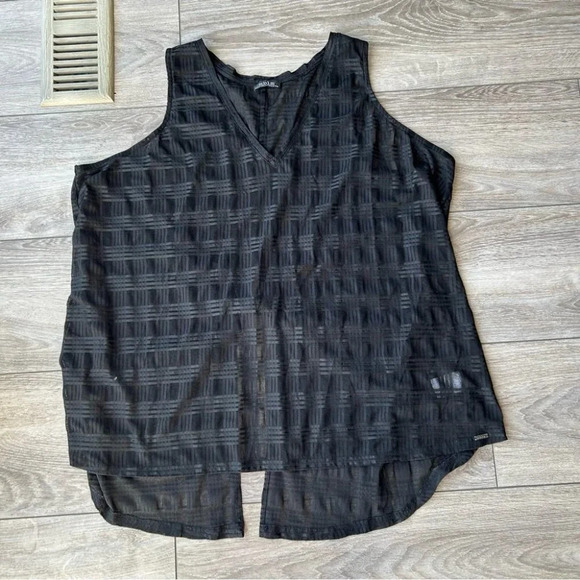 Mblm Sleeveless  Sheer Gingham Stretchy Top in Black - Picture 3 of 12